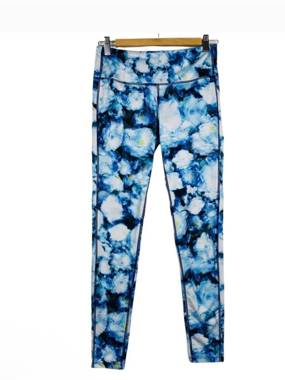 Athleta Chaturanga Floral Crush Tie Dye Printed Yoga Gym Tights Leggings Blue